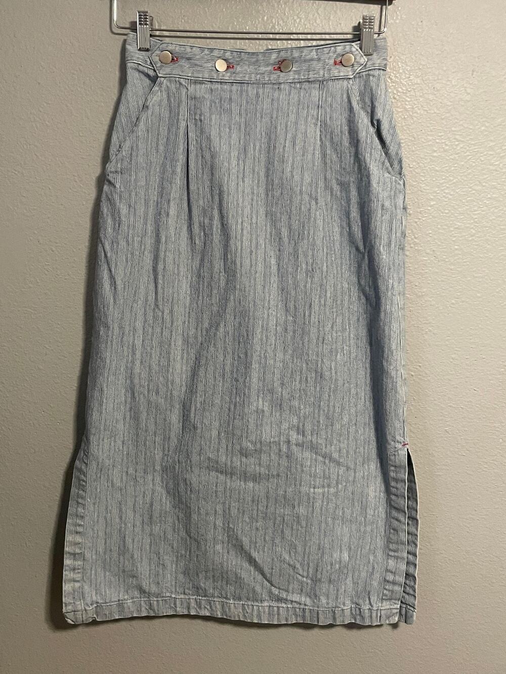 VTG Gotcha Covered Skirt Womens Size 10 Blue Striped Denim High Waist Prairie